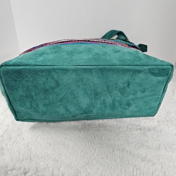 Sumac Qhantaty Green Serape Tapestry Faux Suede Boho Southwestern Tote - Picture 9 of 15